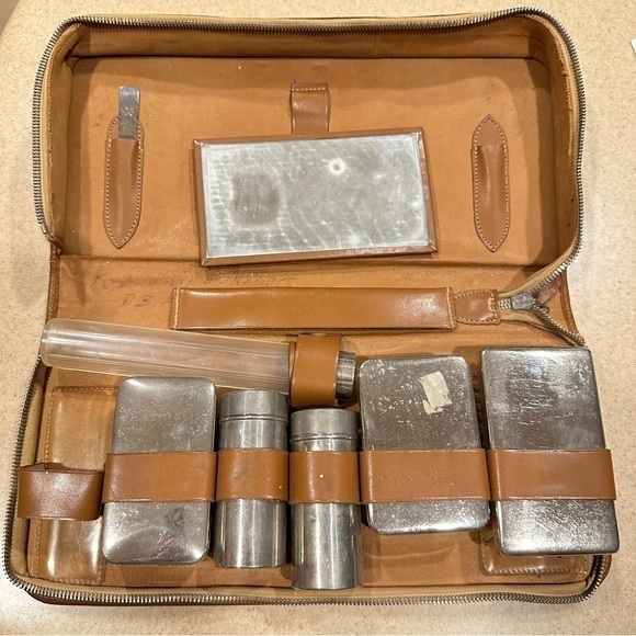 Vintage Mens Train Case Toiletry Travel Zip Around Pouch Leather Zip - Picture 1 of 16